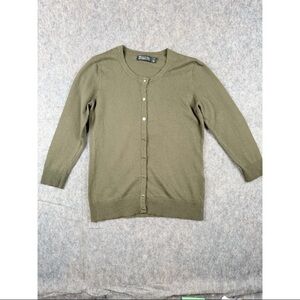 7th Avenue Cardigan Sweater Women's S Green Cotton Knit Crew Neck Button Front